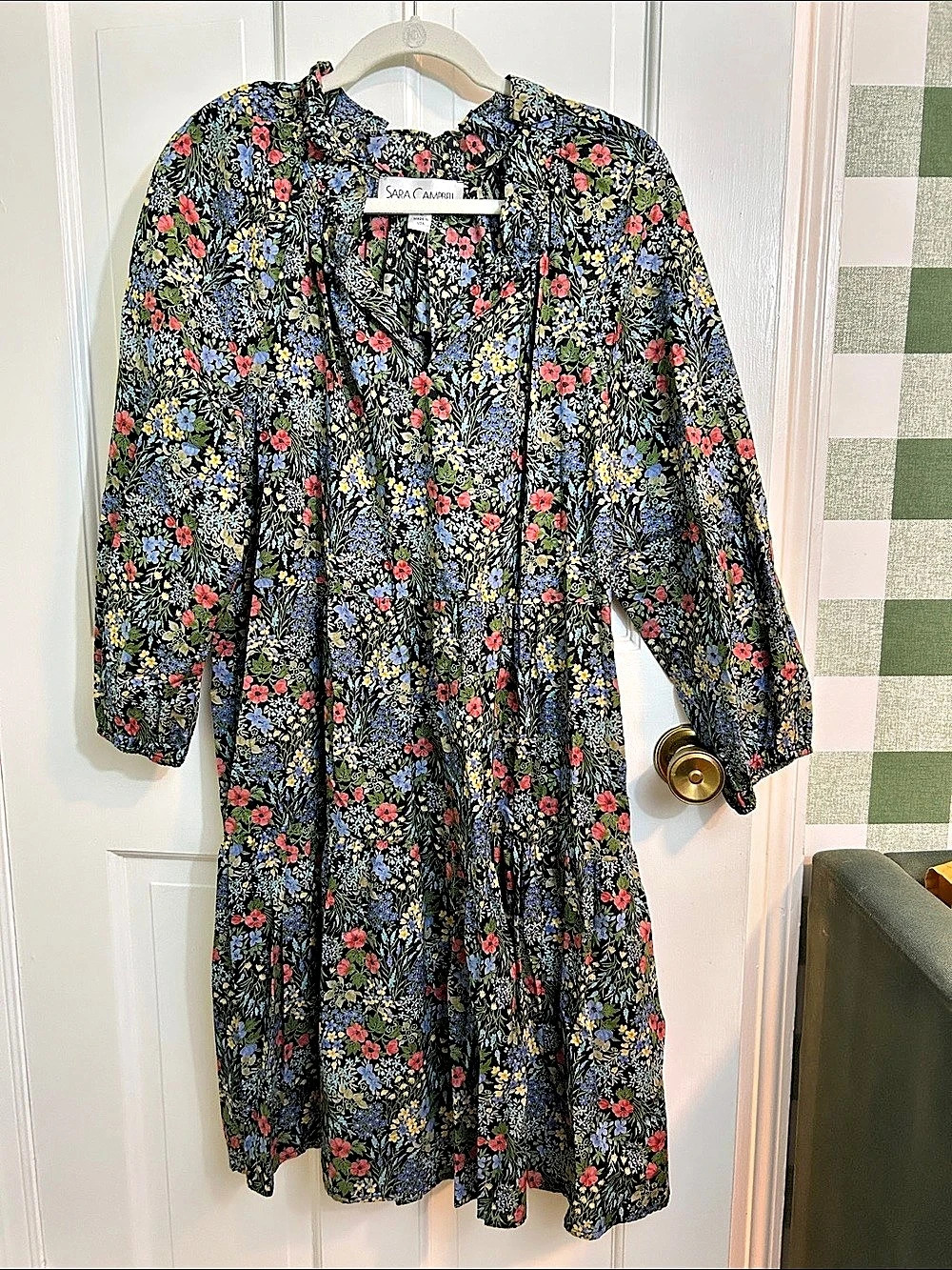 Sara Campbell Lina with Raglan Sleeves Floral Cotton Midi Dress Large
